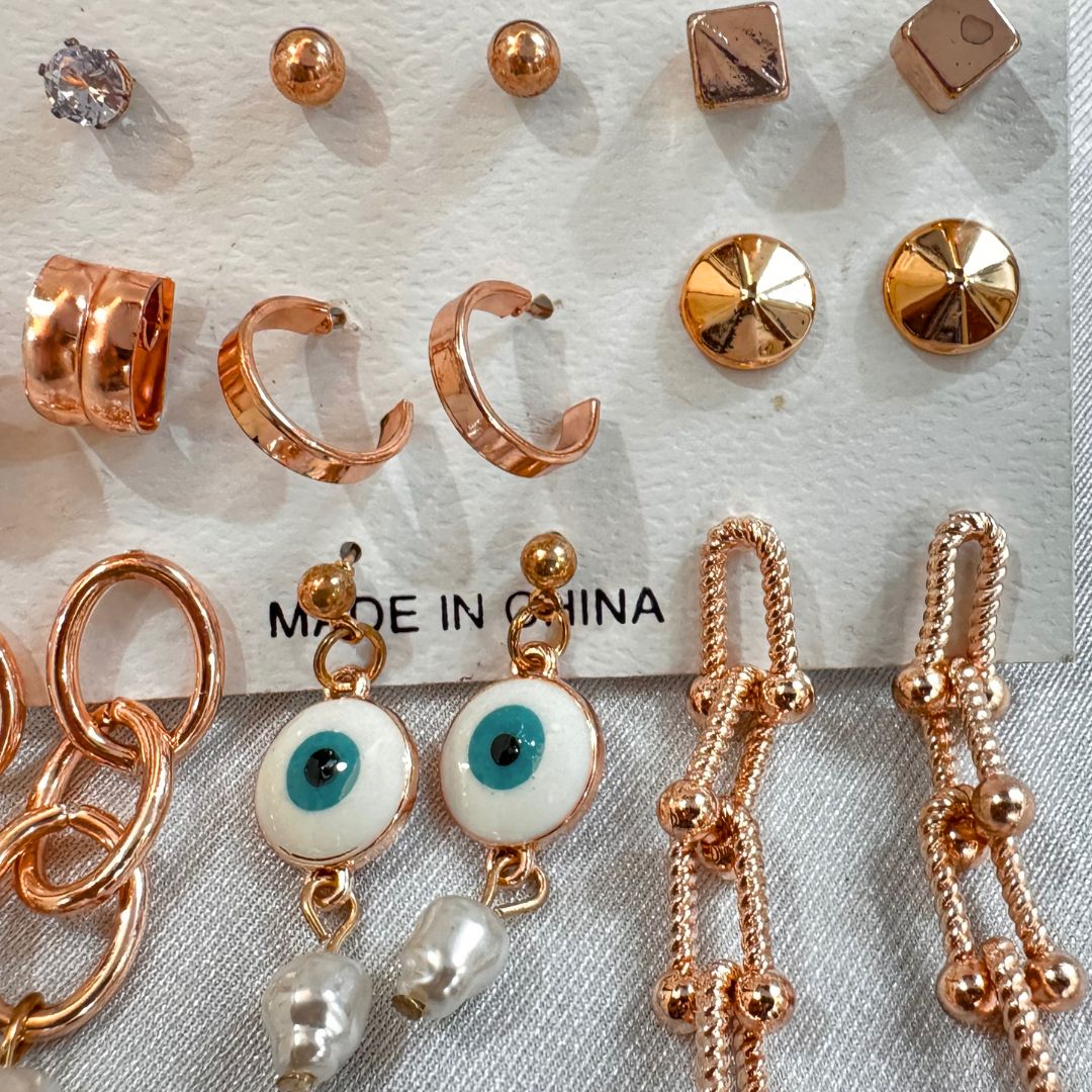 Manhatten Rosegold Earrings Combo (9 Earrings)