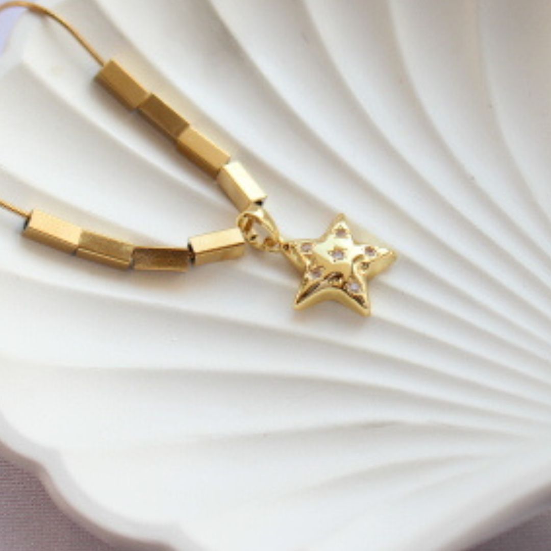 Golden Star with Cubic Metalic beads Necklace (NL6020)