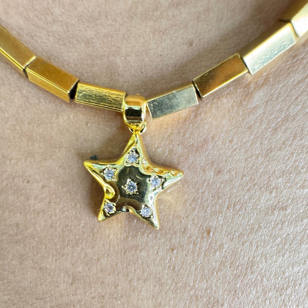 Golden Star with Cubic Metalic beads Necklace (NL6020)