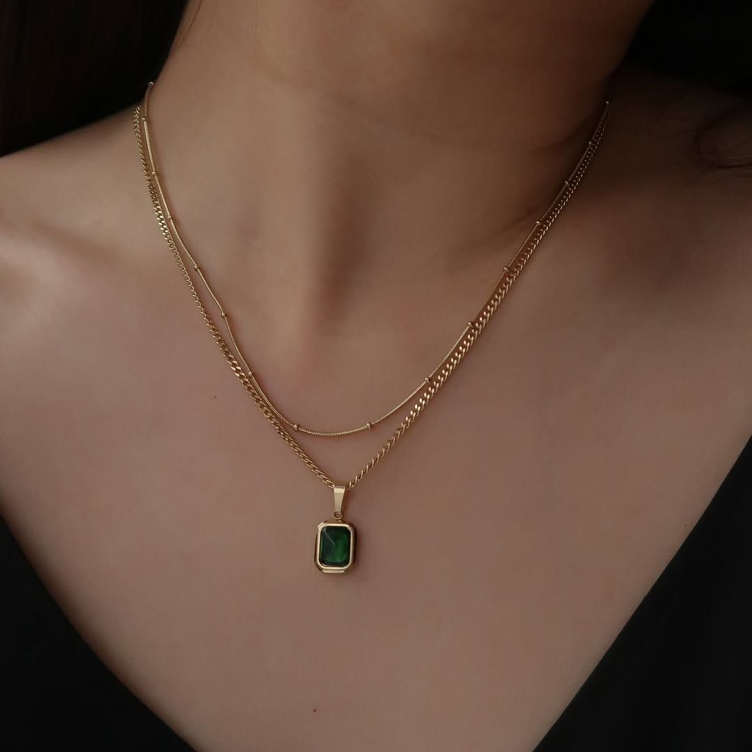 Emerald Double Layer Necklace