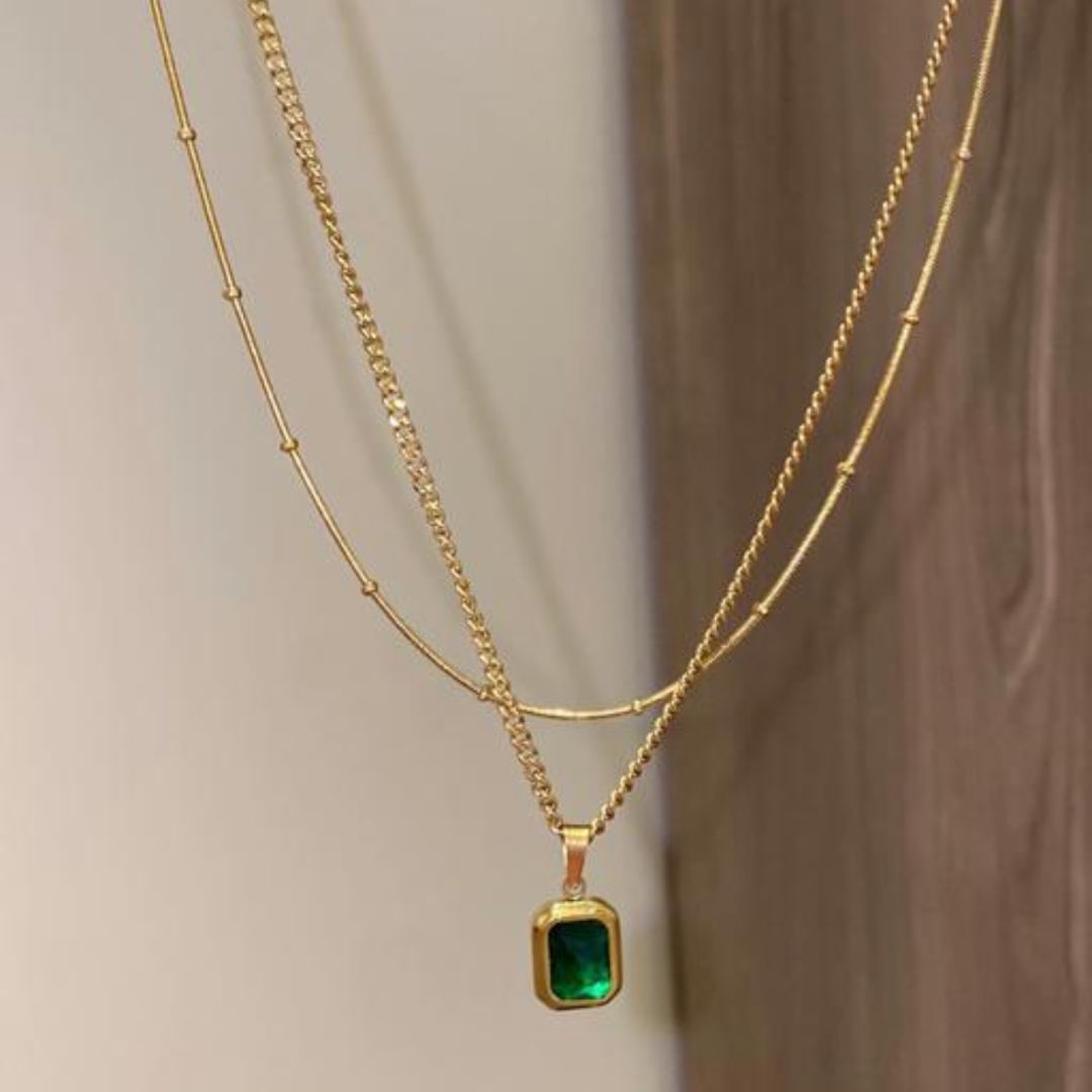 Emerald Double Layer Necklace