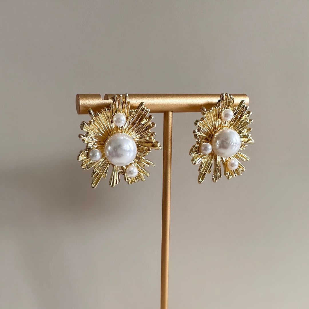 Sanya Sunflower Pearl Statement Earrings (ER153)