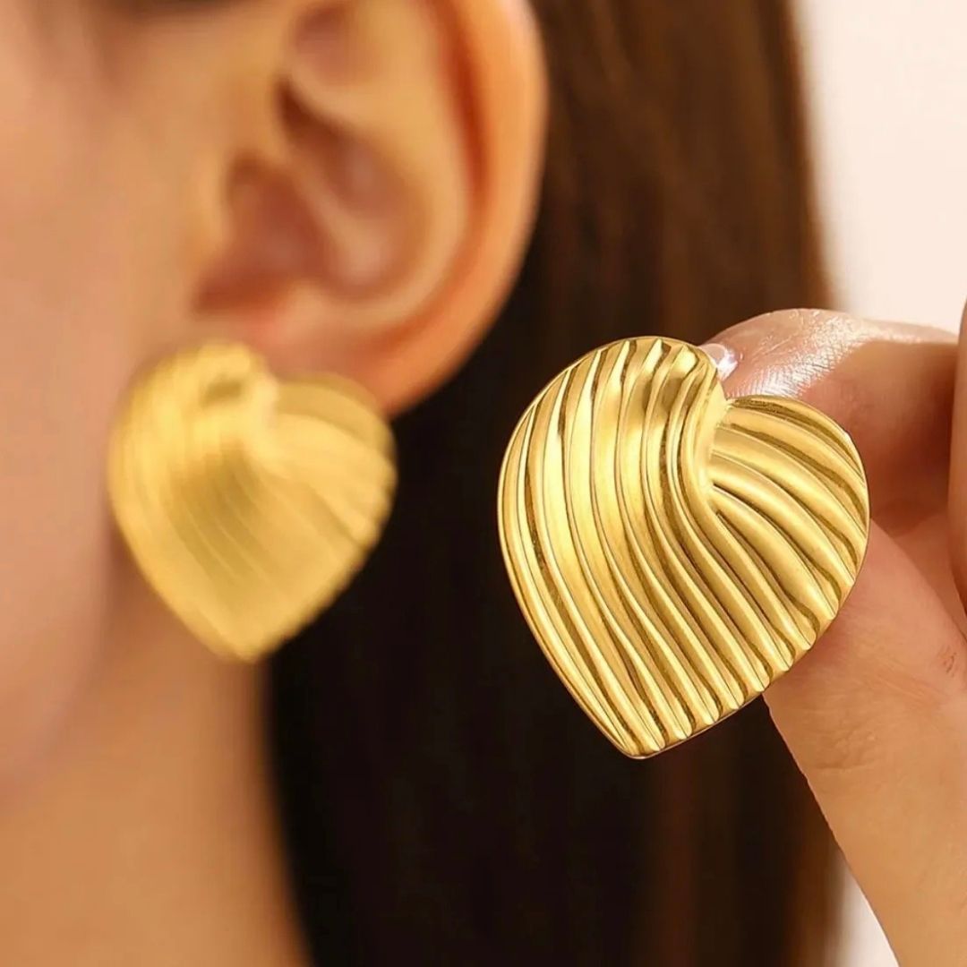 Carved Hearts Anti-tarnish Earrings (ER139)