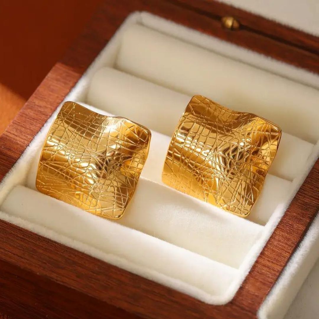 Wavy Square Anti-tarnish Earrings (ER136)