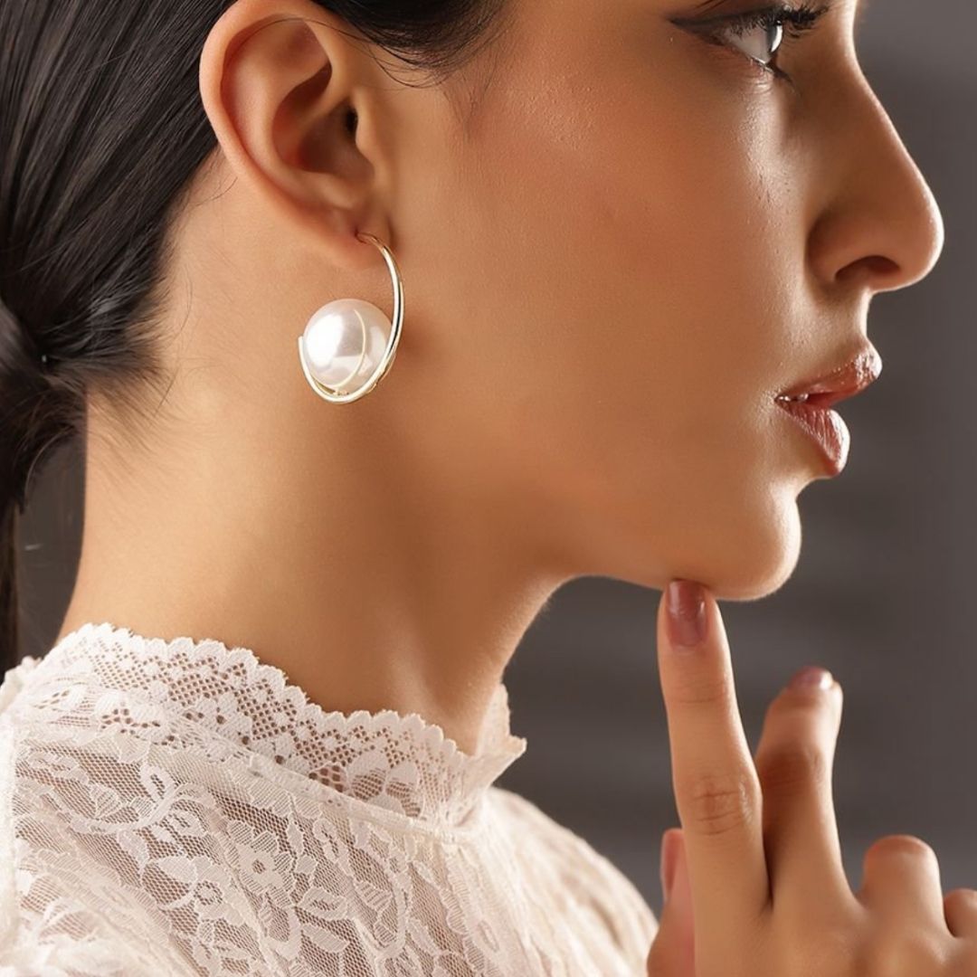 Pearl Spiral Hoop Earrings