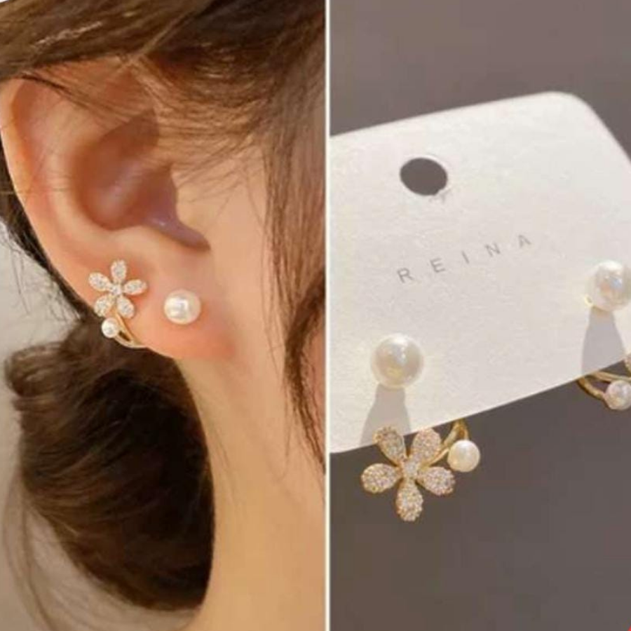 Three in 1 Pearl Stud Earrings (ER110)