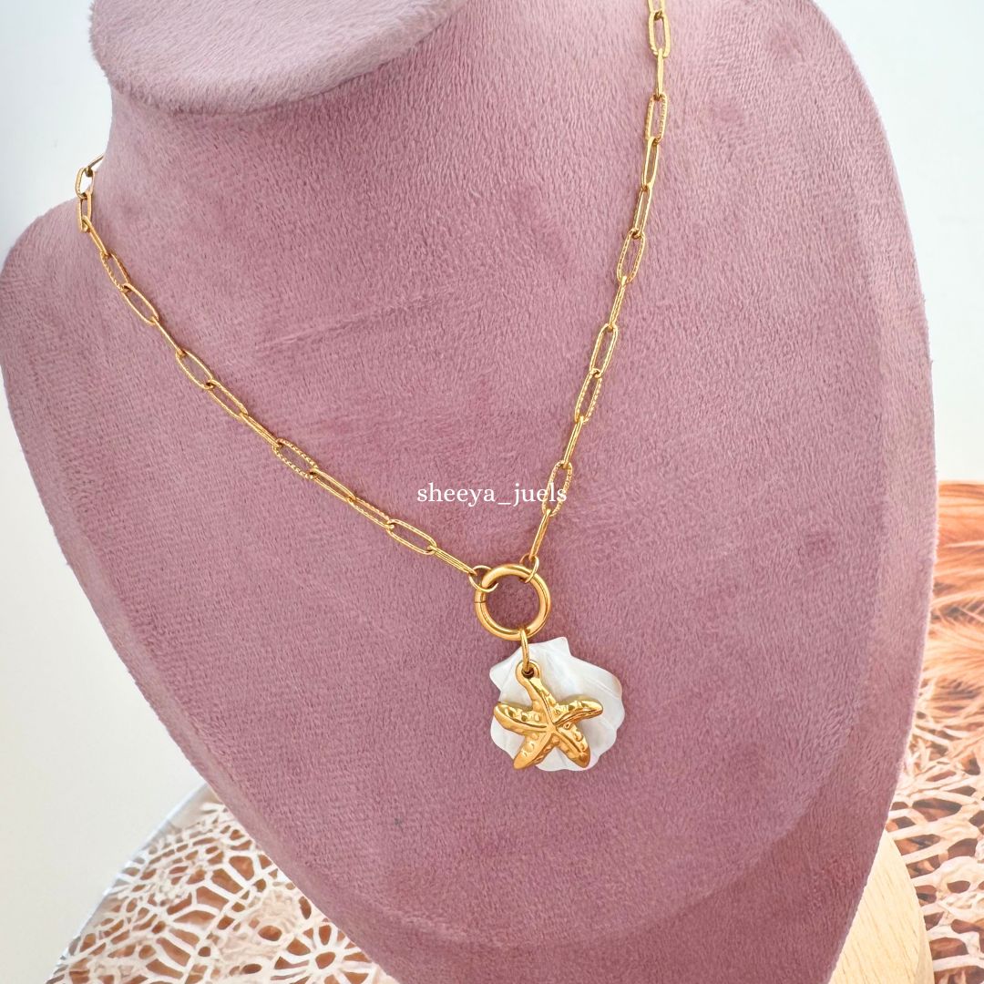 Starfish-on-a-shell Charm Necklace