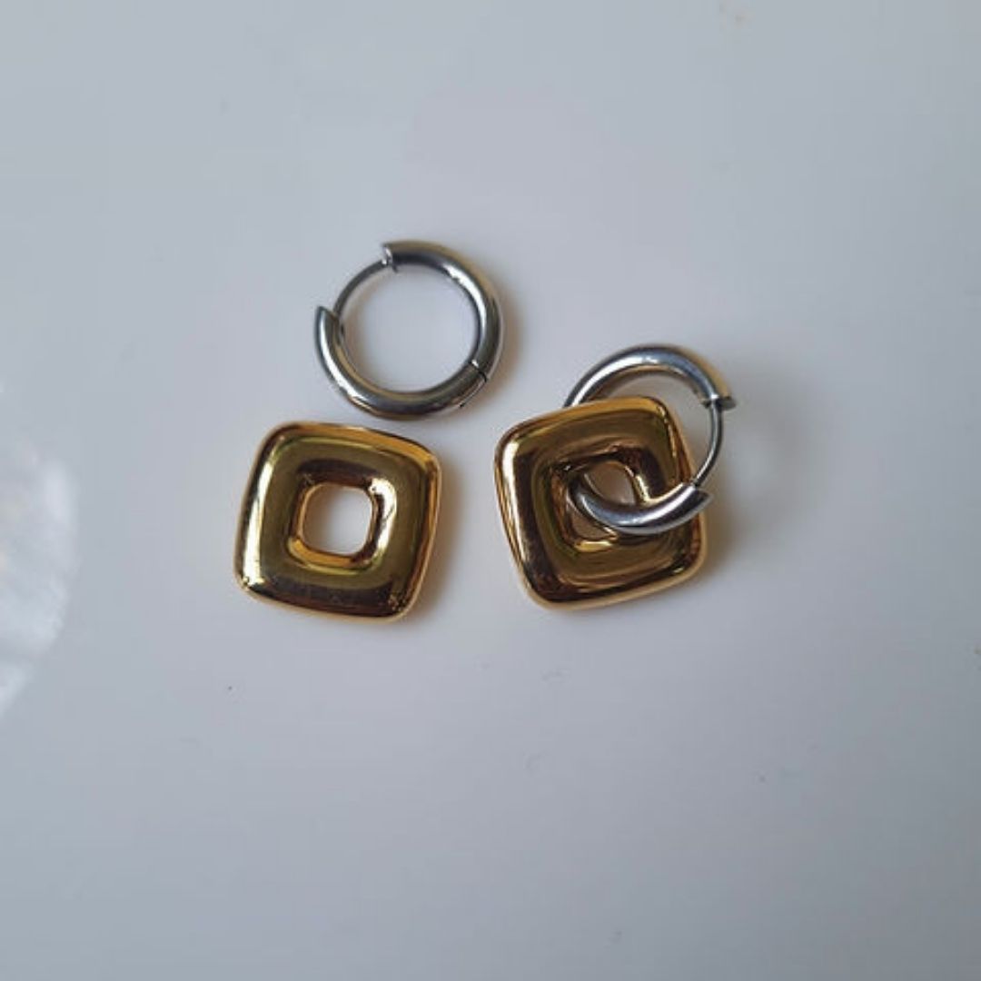 Two-Tone Geometric Hoop Earrings