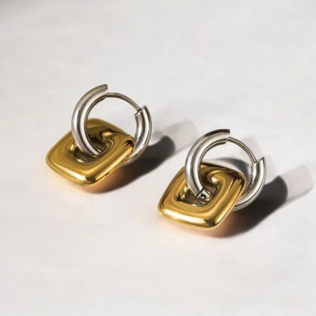 Two-Tone Geometric Hoop Earrings
