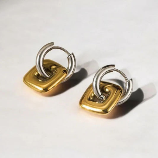 Two-Tone Geometric Hoop Earrings