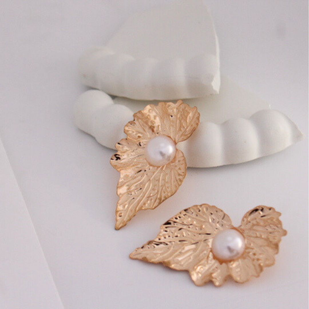 Pearly Leaves Statement Earrings (ER146)