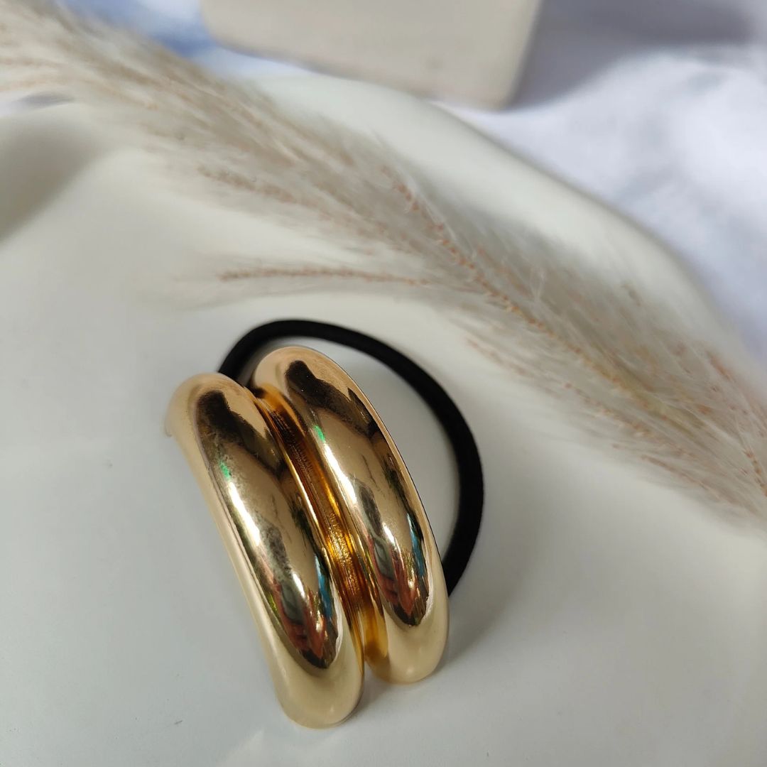 Bold & Chic Gold Double Ring Hair Pony Cuff
