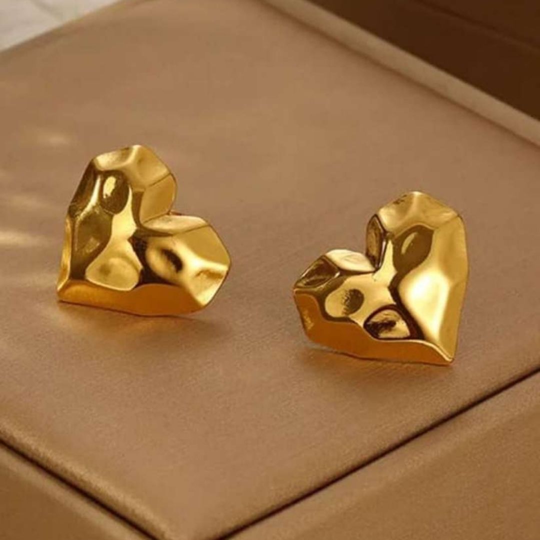 Crushed Heart Gold Studs