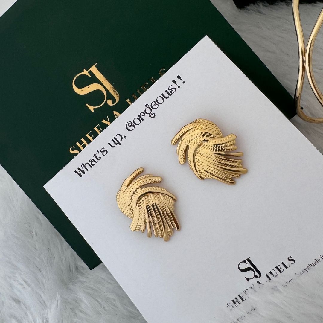 Golden Swirl Statement Earrings
