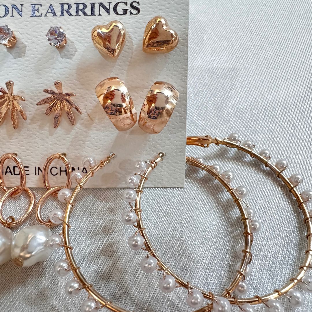 Florida Rosegold Earrings Combo (9 Earrings)