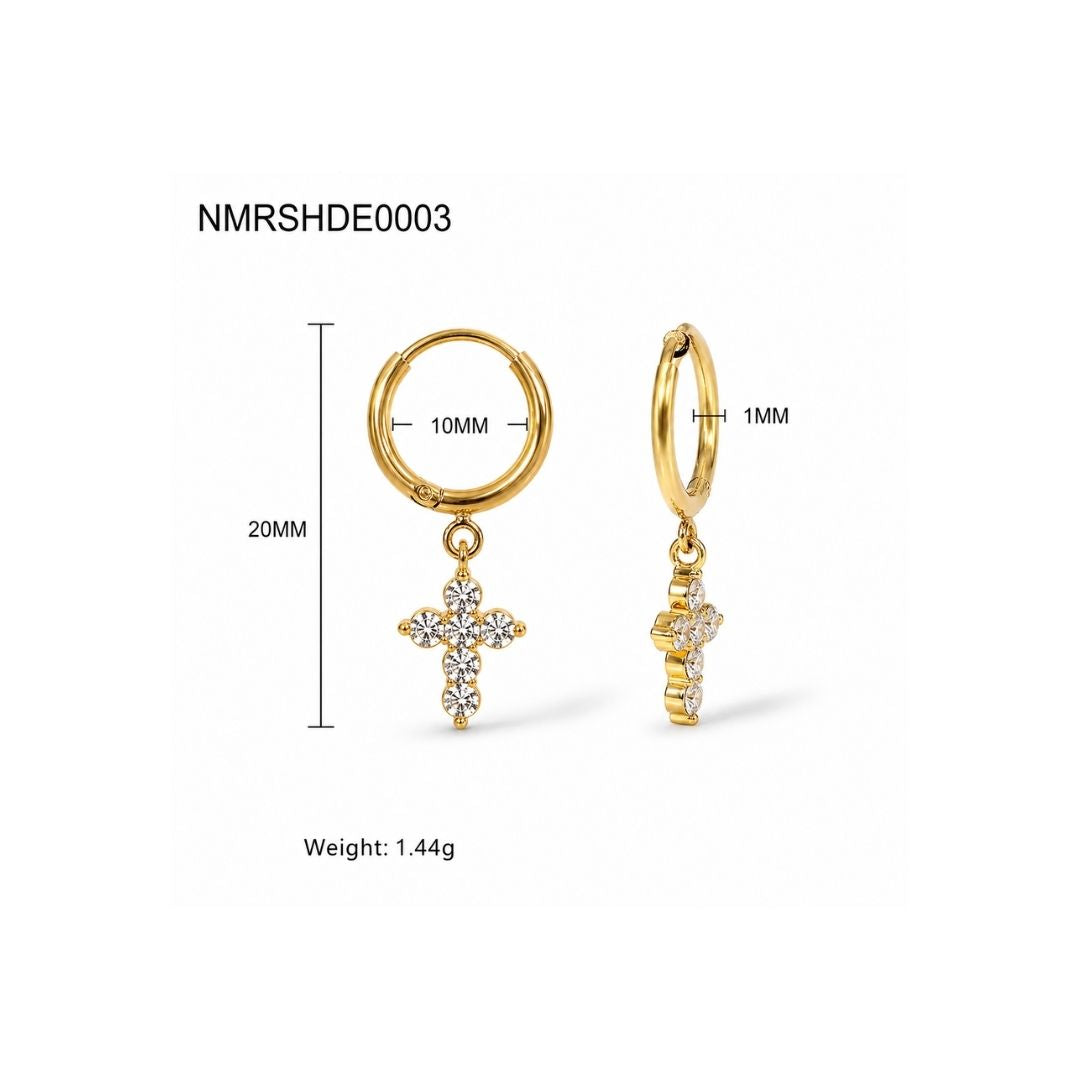 Dainty Cross Hoop Earrings
