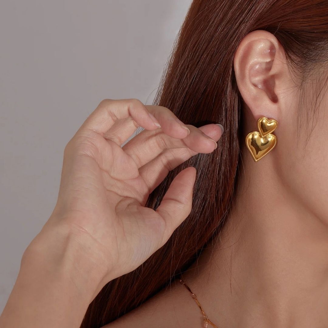 Double Hearts Anti-tarnish Earrings (ER138)