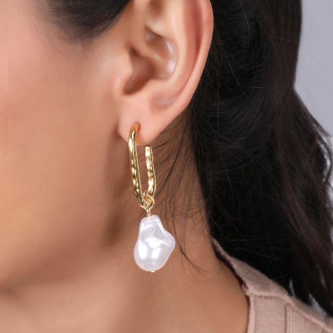 Molten Pearl Hoops Earrings