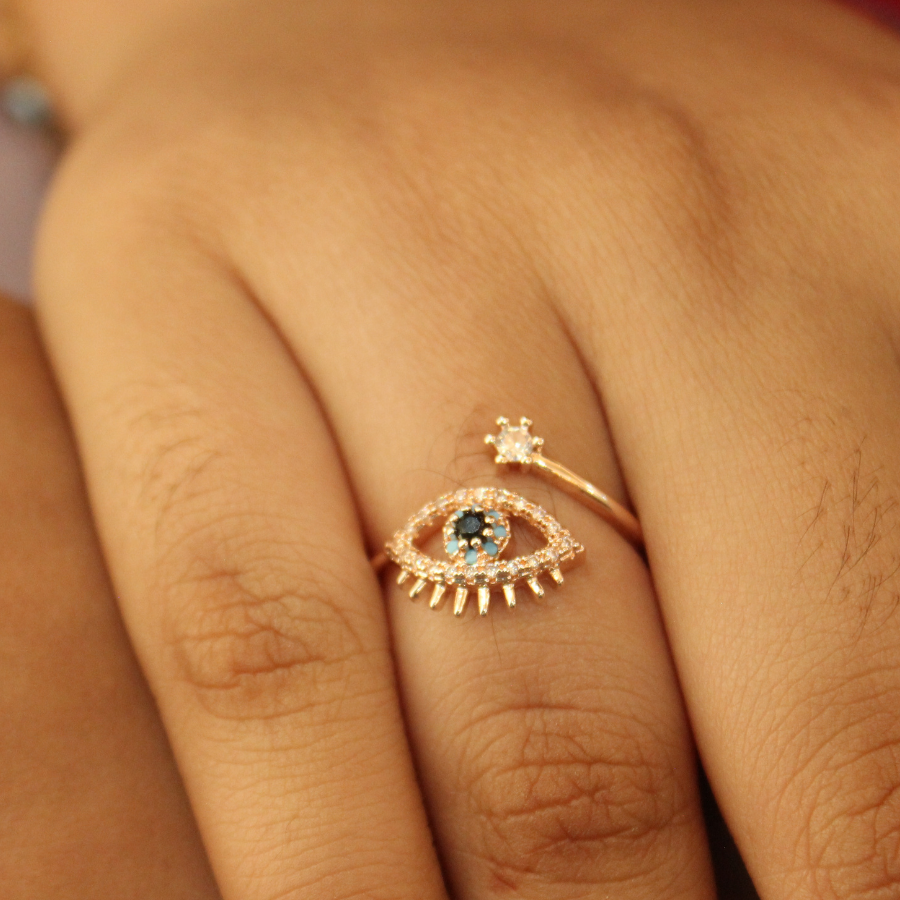 Rose gold evil eye ring deals