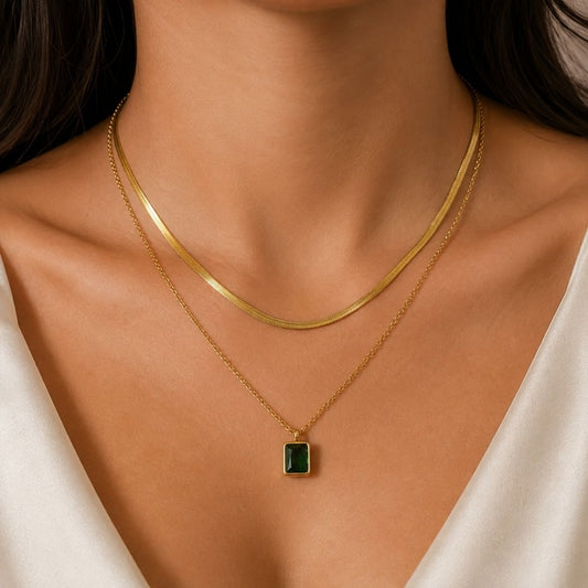 Elowen Green Emerald Layered Necklace