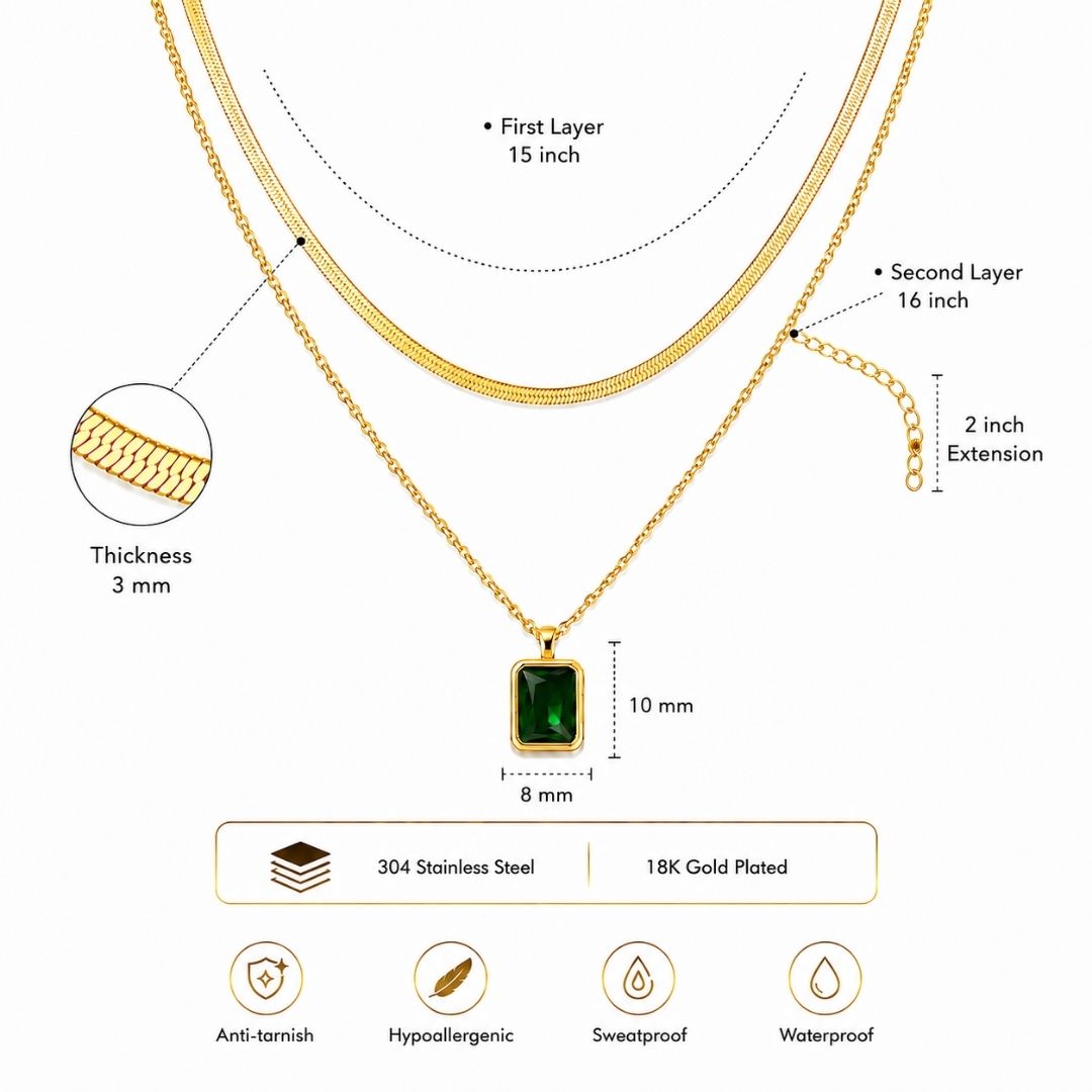 Elowen Green Stone Layered Necklace