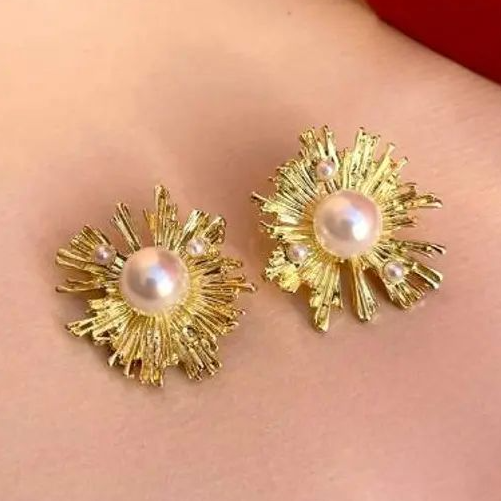 Sanya Sunflower Pearl Statement Earrings (ER153)