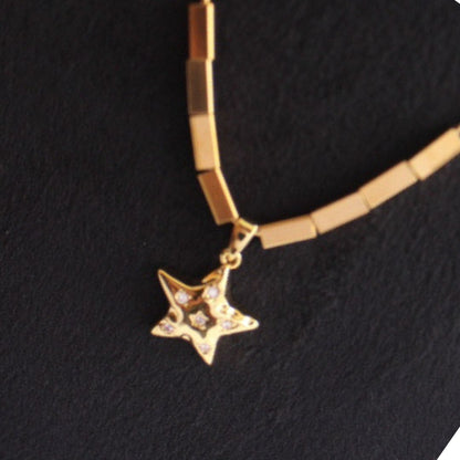 Golden Star with Cubic Metalic beads Necklace