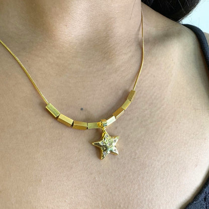 Golden Star with Cubic Metalic beads Necklace