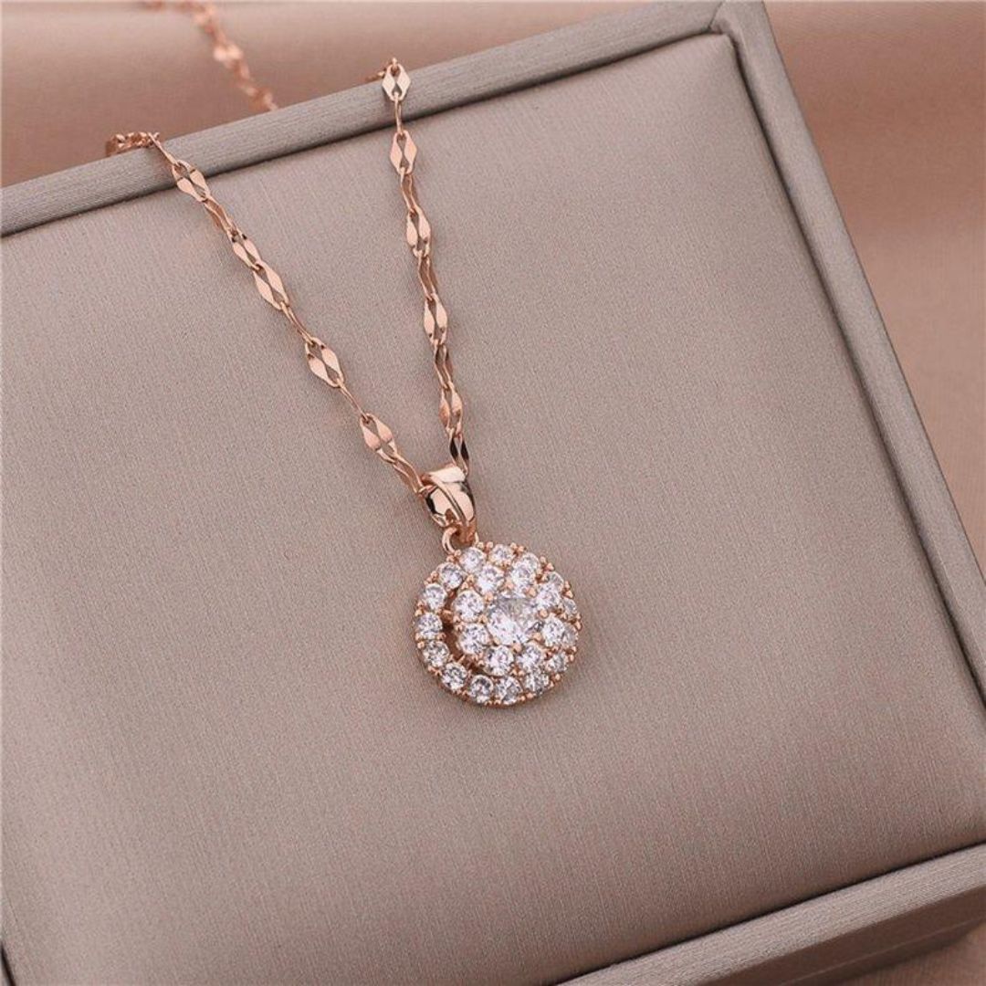 360* Rotating Diamond Anti-tarnish Necklace (NL6016)
