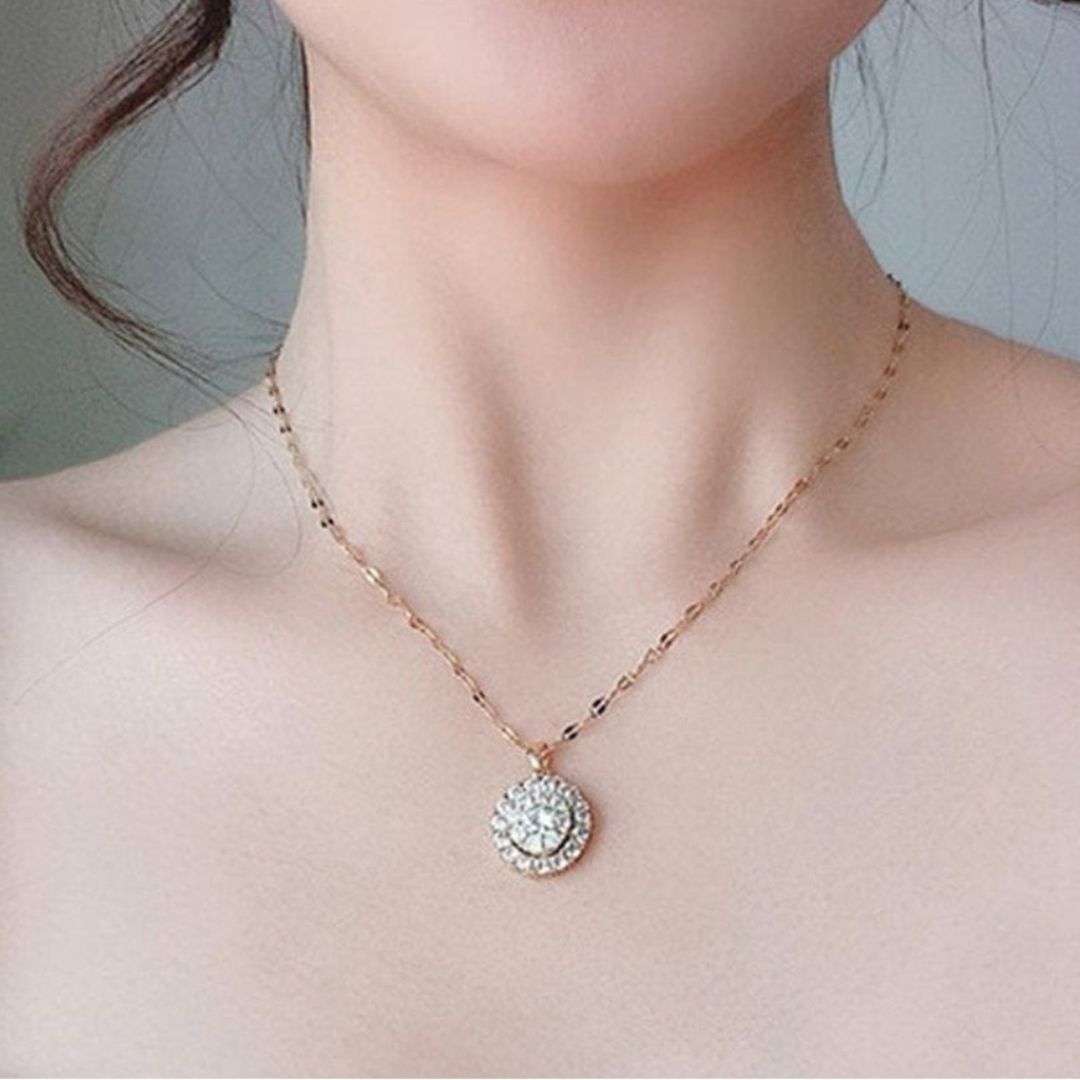 360* Rotating Diamond Anti-tarnish Necklace (NL6016)