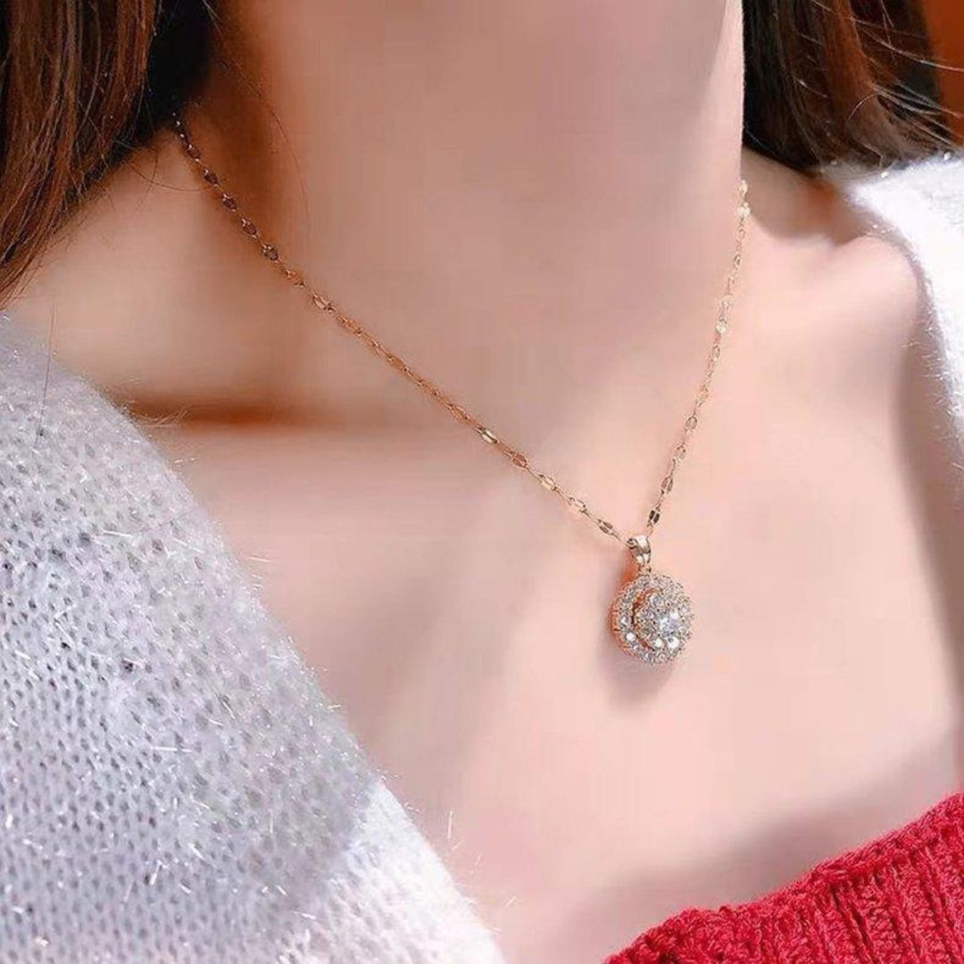 360* Rotating Diamond Anti-tarnish Necklace (NL6016)