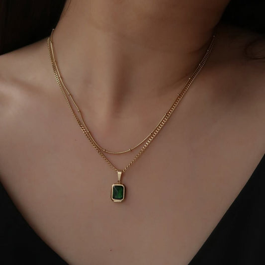 Emerald Double Layer Necklace