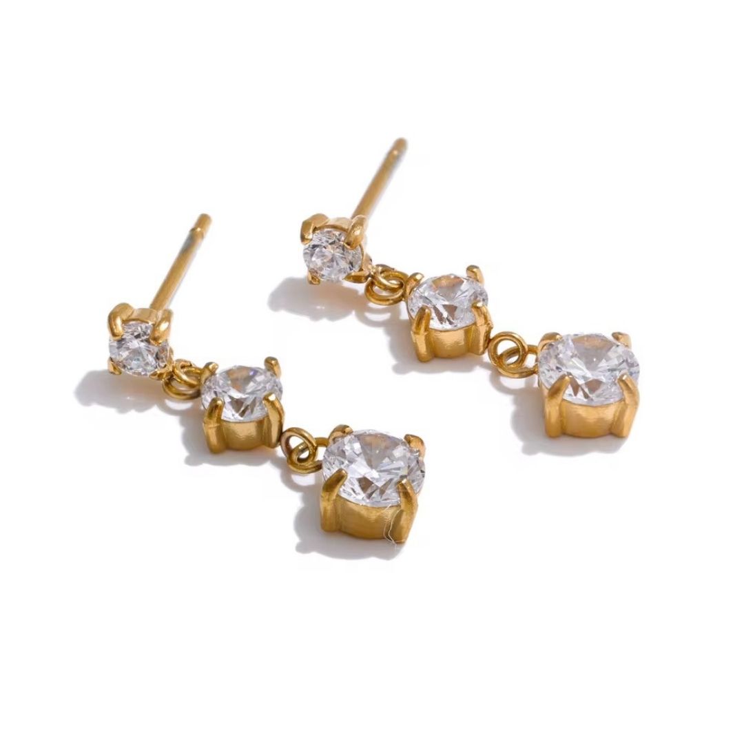 Triple Solitaire Luxe Earrings