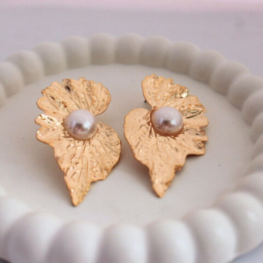 Pearly Leaves Statement Earrings (ER146)