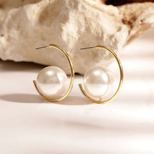 Pearl Spiral Hoop Earrings