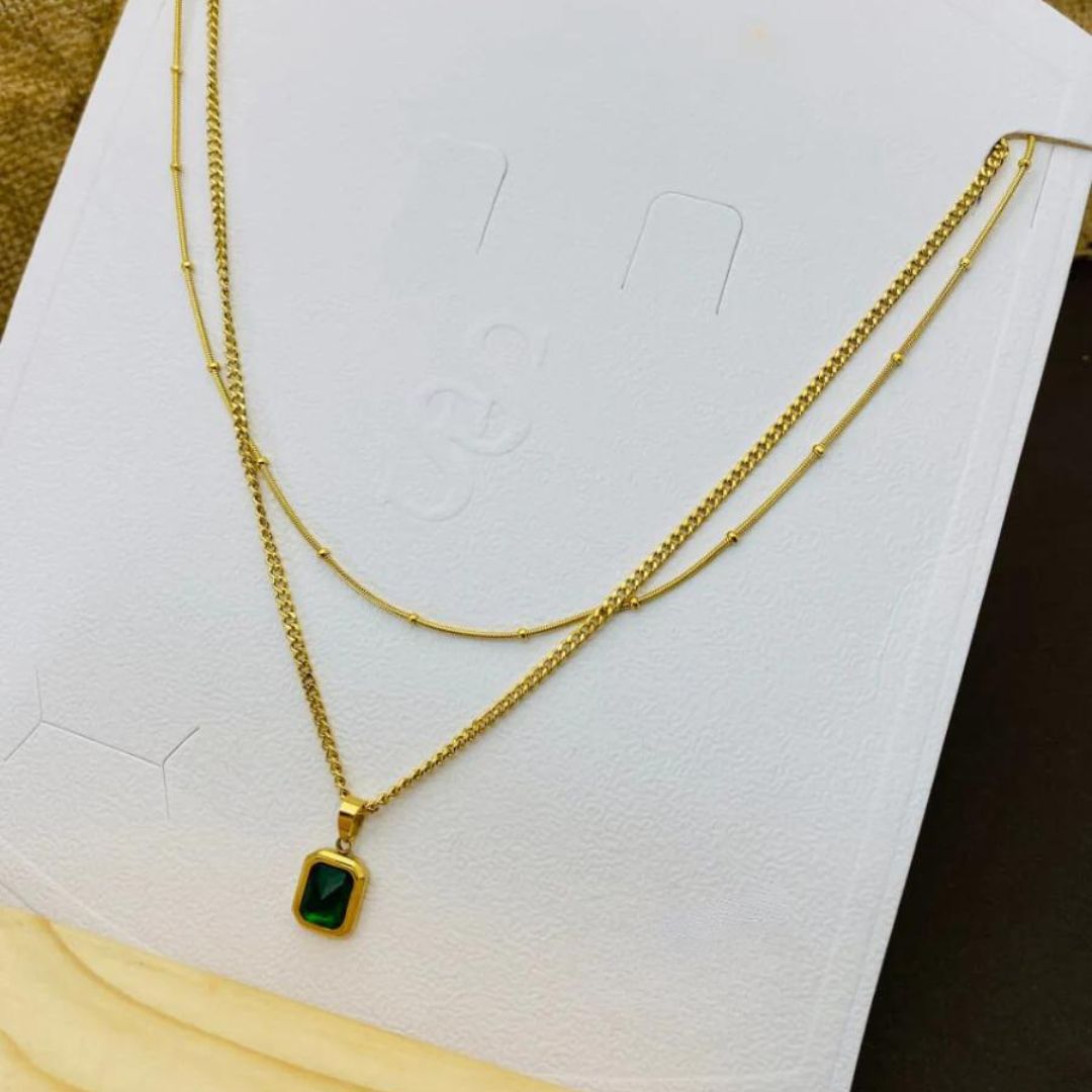 Emerald Double Layer Necklace