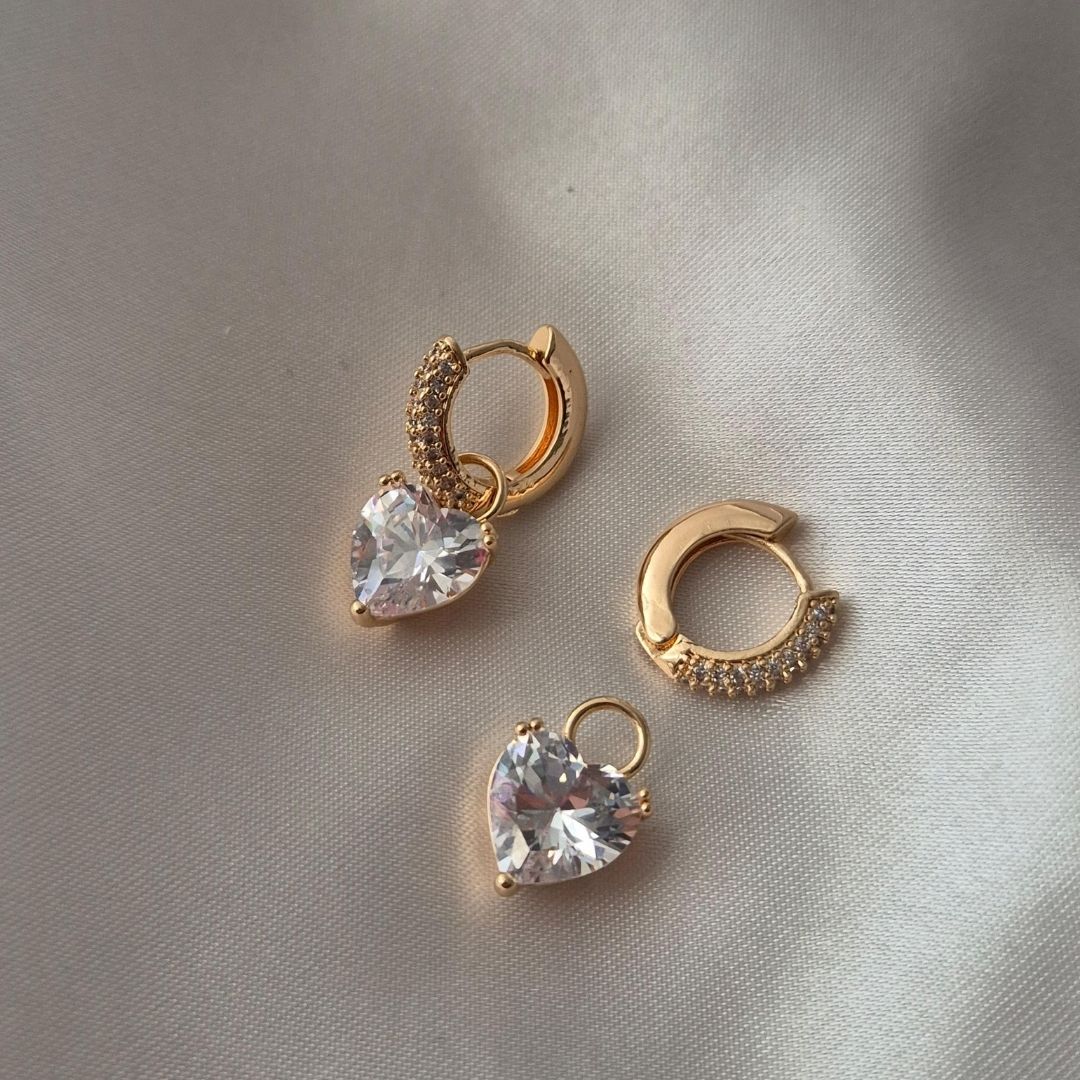 Crystal Heart Hoops Earrings