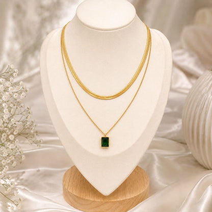 Elowen Green Stone Layered Necklace