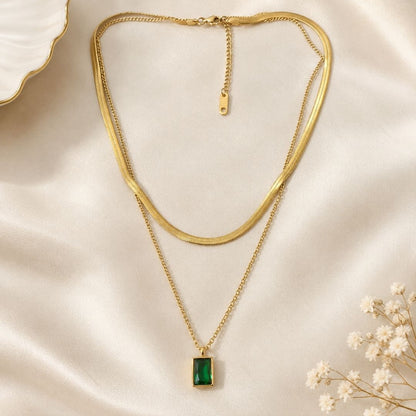 Elowen Green Stone Layered Necklace