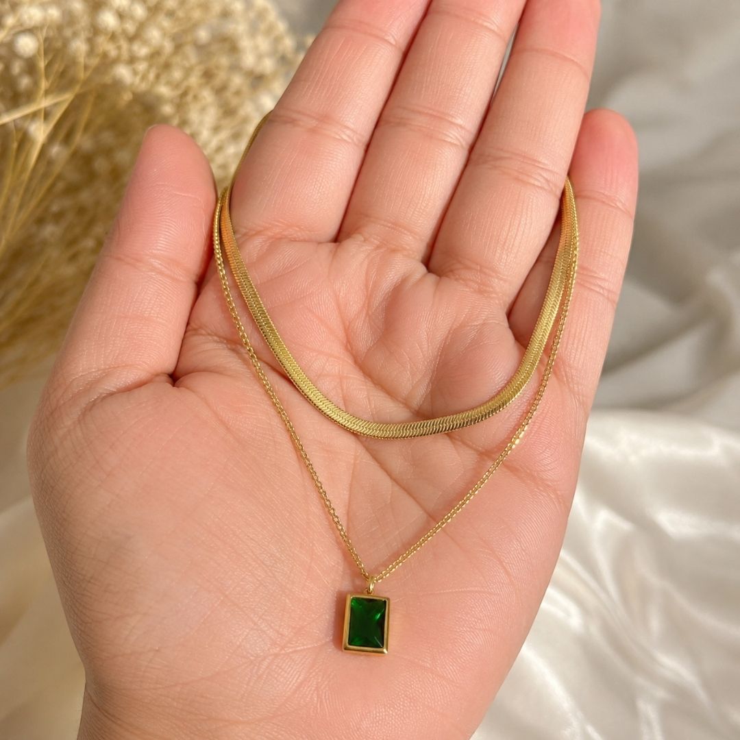 Elowen Green Stone Layered Necklace