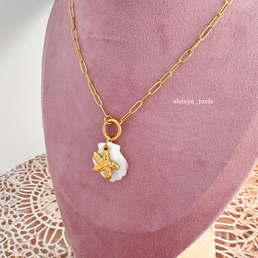 Starfish-on-a-shell Charm Necklace