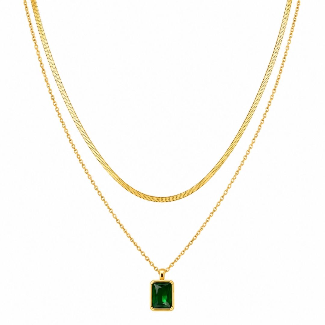 Elowen Green Stone Layered Necklace
