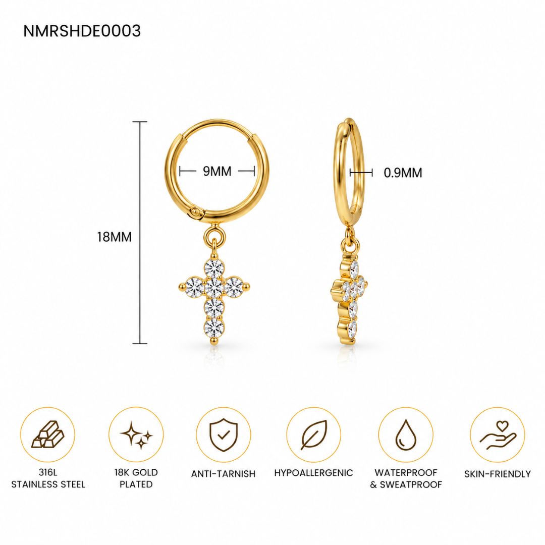 Dainty Cross Hoop Earrings