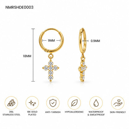 Dainty Cross Hoop Earrings