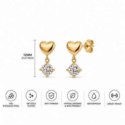 Drop Heart Hoop Earrings