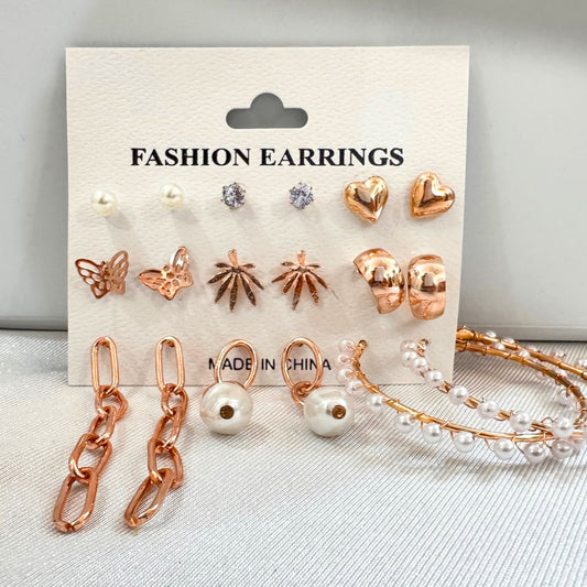Florida Rosegold Earrings Combo (9 Earrings)