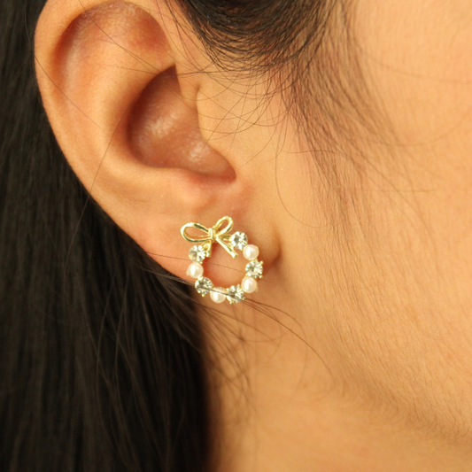 Faux Pearl and Rhinestone Stud Earrings (ER111)