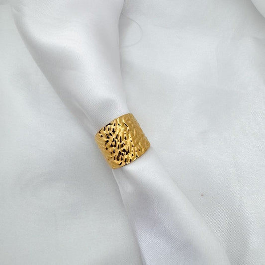 Wide Hammered Ring