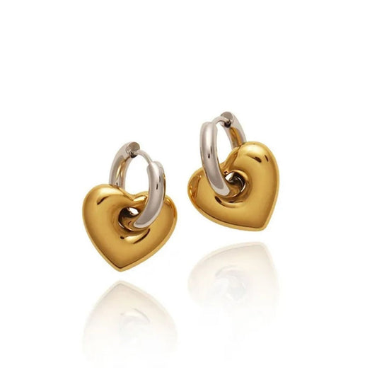 Dual Tone Heart Hoop Earrings