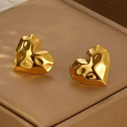 Crushed Heart Gold Studs